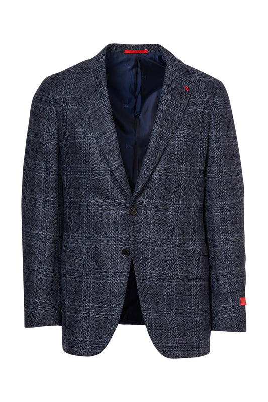 Navy Plaid Notched Lapel Sport Jacket-ISAIA-Boyds Philadelphia