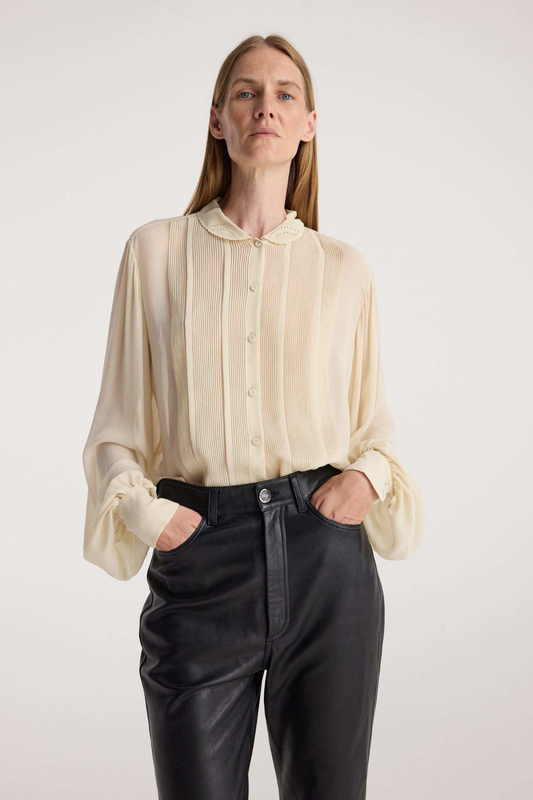 Pleated Silk Sheer Blouse