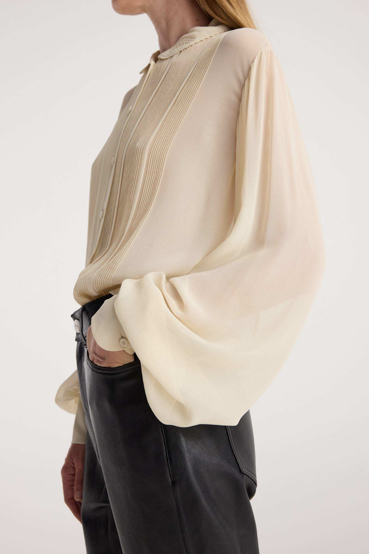 Pleated Silk Sheer Blouse-Róhe-Boyds Philadelphia