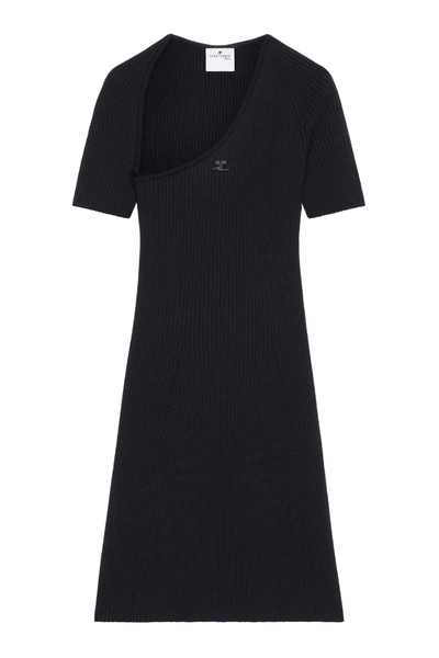 slash neck knit mini dress Slash Neck Knitted Mini Dress in Black