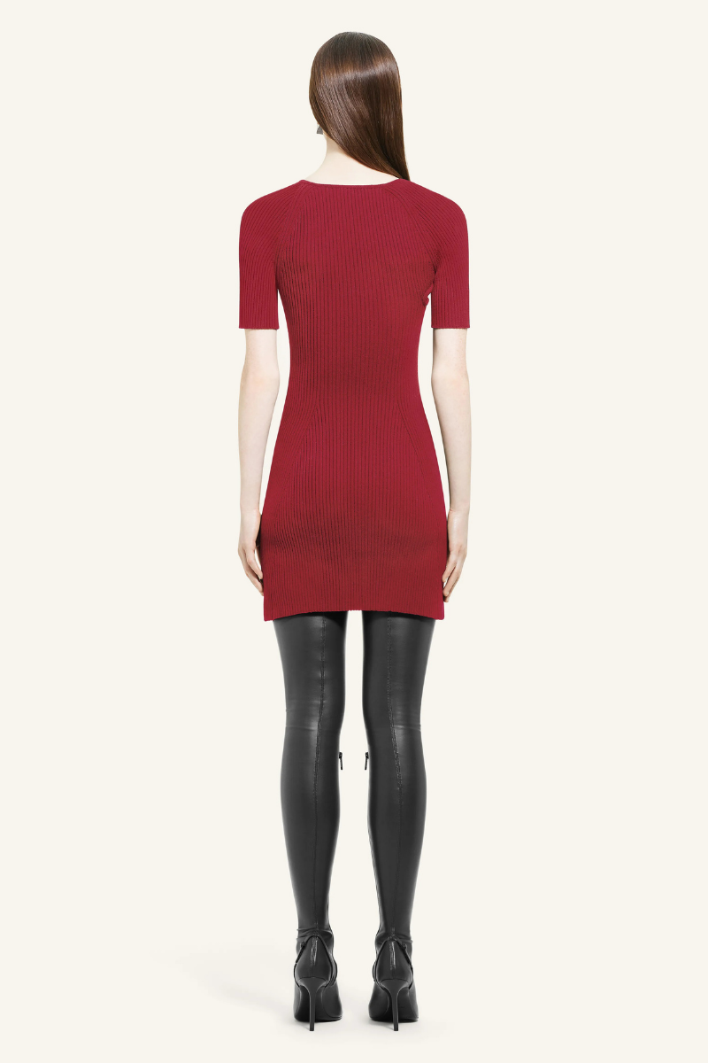 Mini Slash Rib Knit Dress - Grenat - M - Courrges Mini Slash Rib Knit Dress - Grenat - M - Courrges