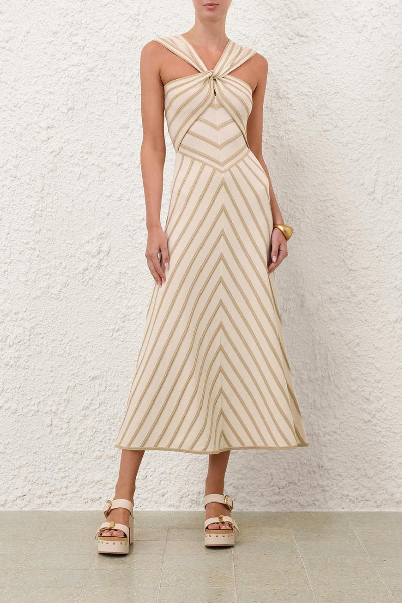 Zimmermann Luna Metallic Halter Dress in Cream - Size 0 / XS Zimmermann Luna Metallic Halter Dress in Cream - Size 0 / XS
