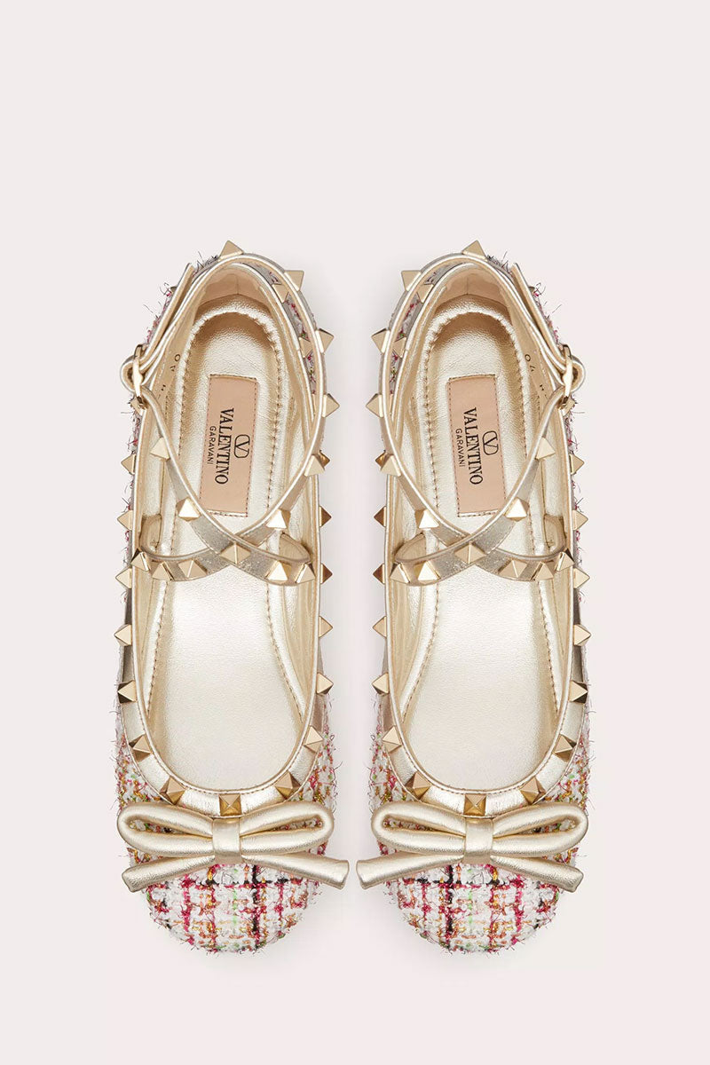 Rockstud Tweed Ballerina-VALENTINO Garavani-Boyds Philadelphia