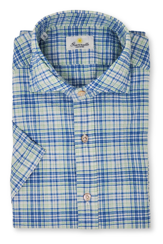 Short Sleeve Crinkle Seersucker Shirt-Giannetto Portofino-Boyds Philadelphia