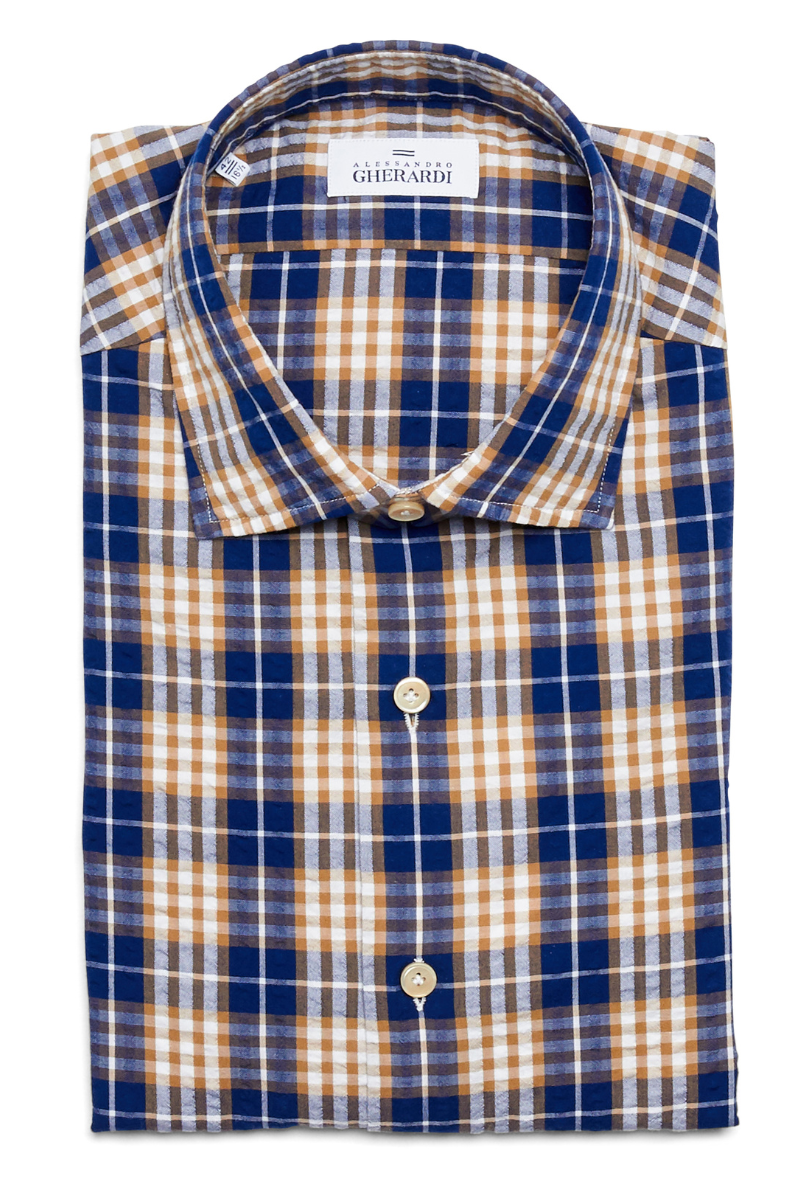 Blue Tan Plaid Shirt-Alessandro Gherardi-Boyds Philadelphia