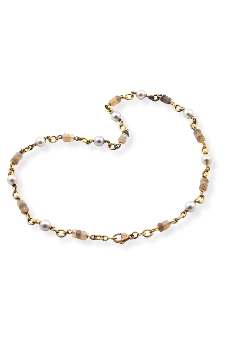 Akoya Pearl & Denim Opal Necklace-Sylva & Cie-Boyds Philadelphia