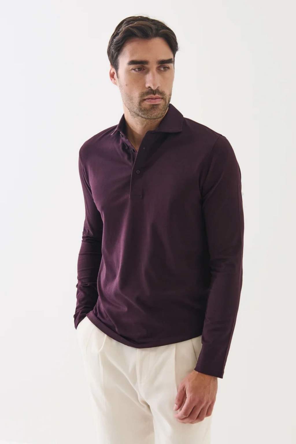 Pima Cotton Stretch Long Sleeve Polo-Patrick Assaraf-Boyds Philadelphia
