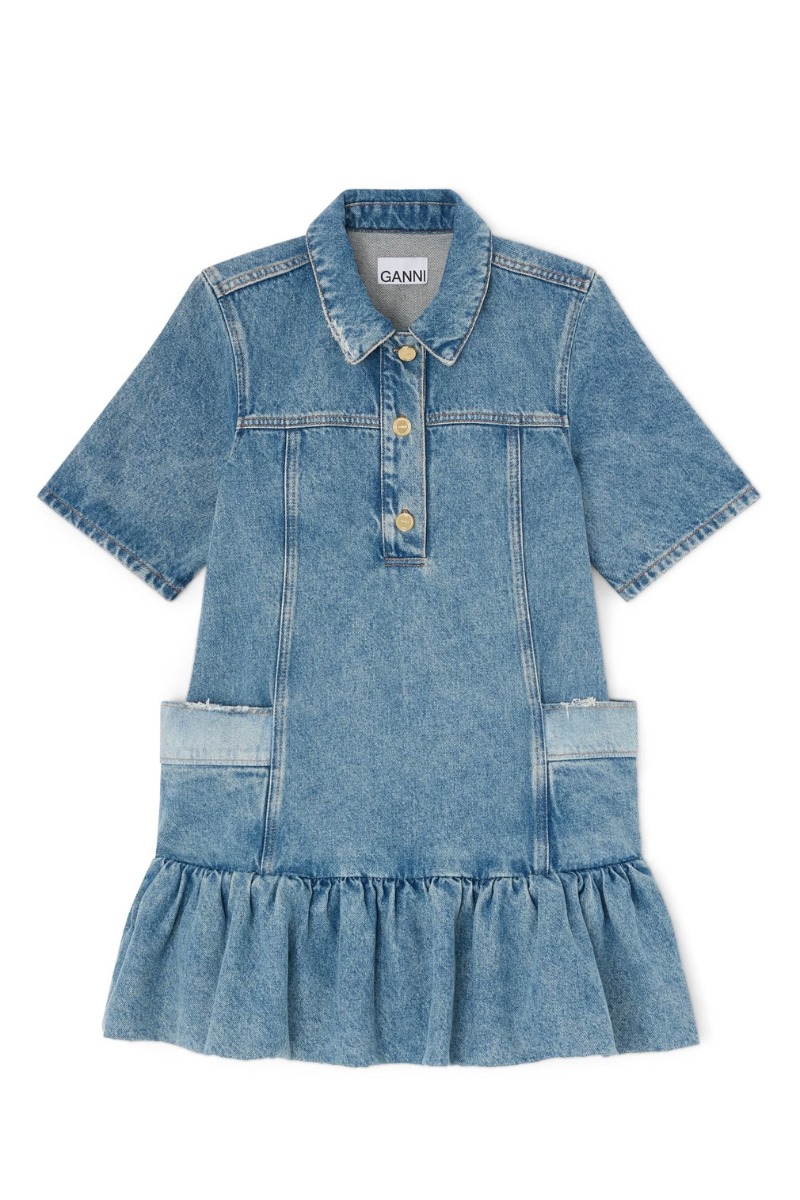 Patchwork Denim Peplum Mini Dress-GANNI-Boyds Philadelphia