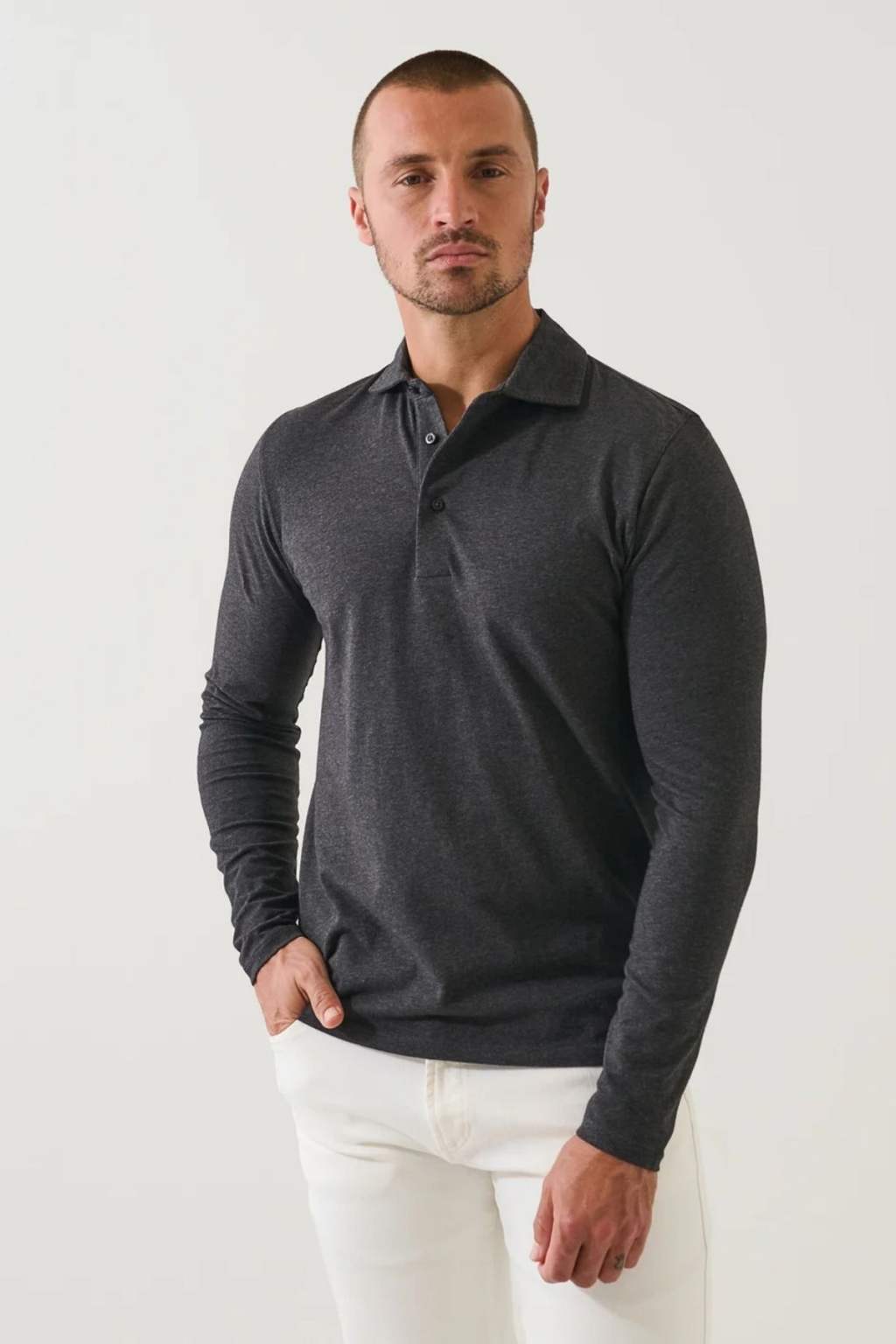 Pima Cotton Stretch Long Sleeve Polo-Patrick Assaraf-Boyds Philadelphia