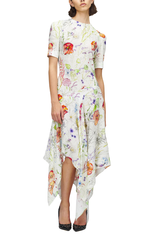Meadow Floral Asymmetric Dress-Alexander McQueen-Boyds Philadelphia