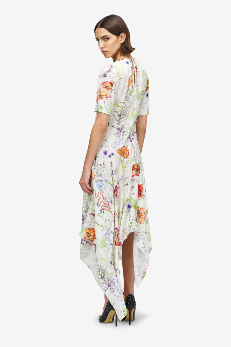 Meadow Floral Asymmetric Dress-Alexander McQueen-Boyds Philadelphia