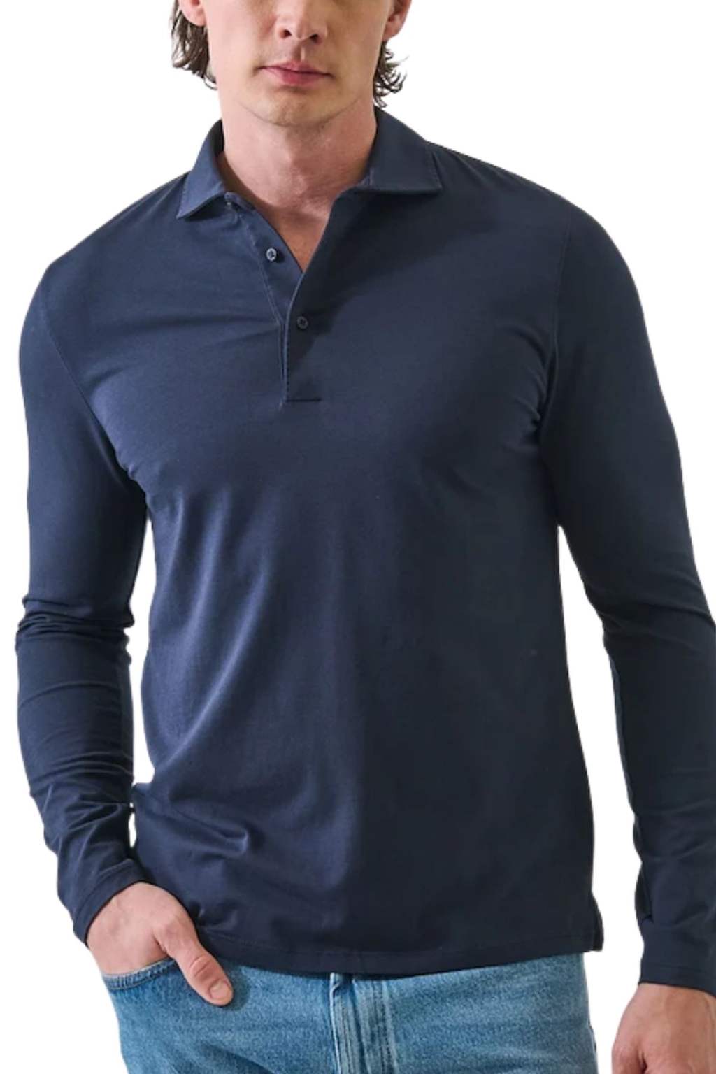 Pima Cotton Stretch Long Sleeve Polo-Patrick Assaraf-Boyds Philadelphia