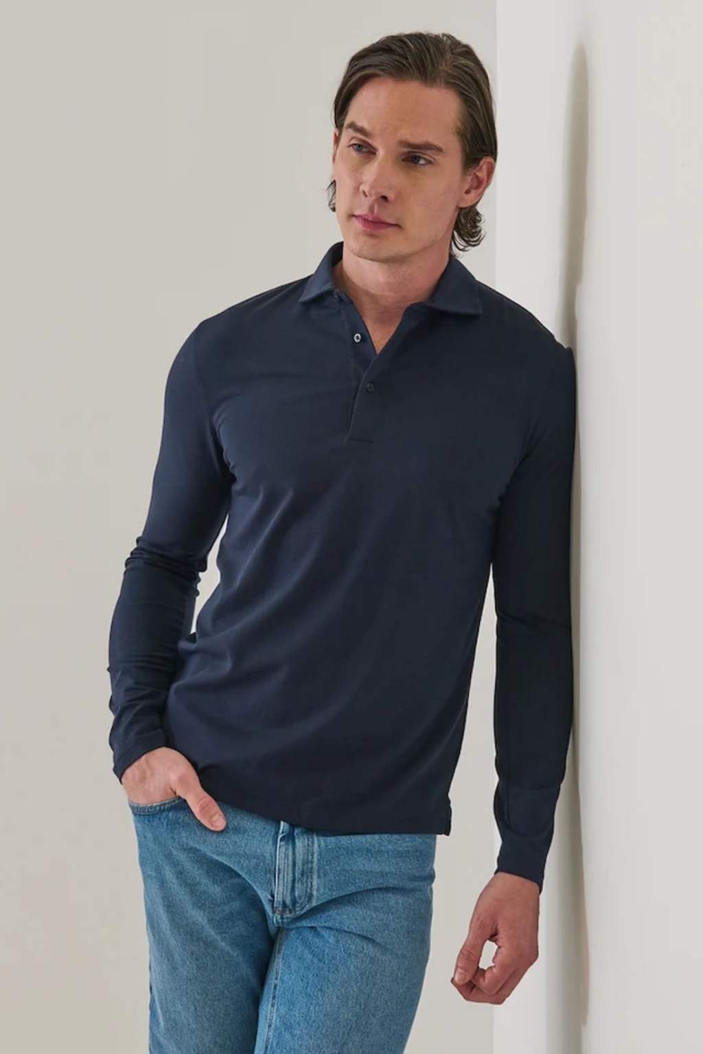 Pima Cotton Stretch Long Sleeve Polo-Patrick Assaraf-Boyds Philadelphia