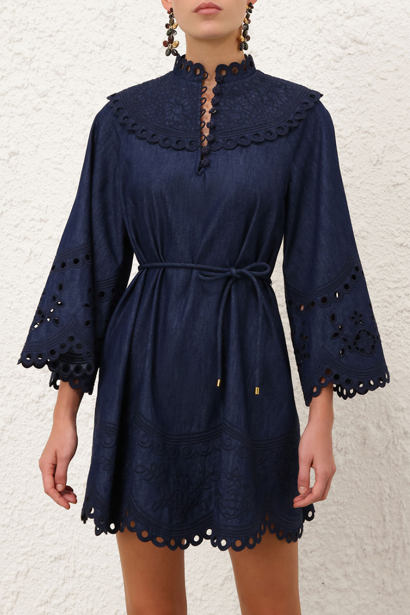 Mahon Broderie Denim Dress-ZIMMERMANN-Boyds Philadelphia