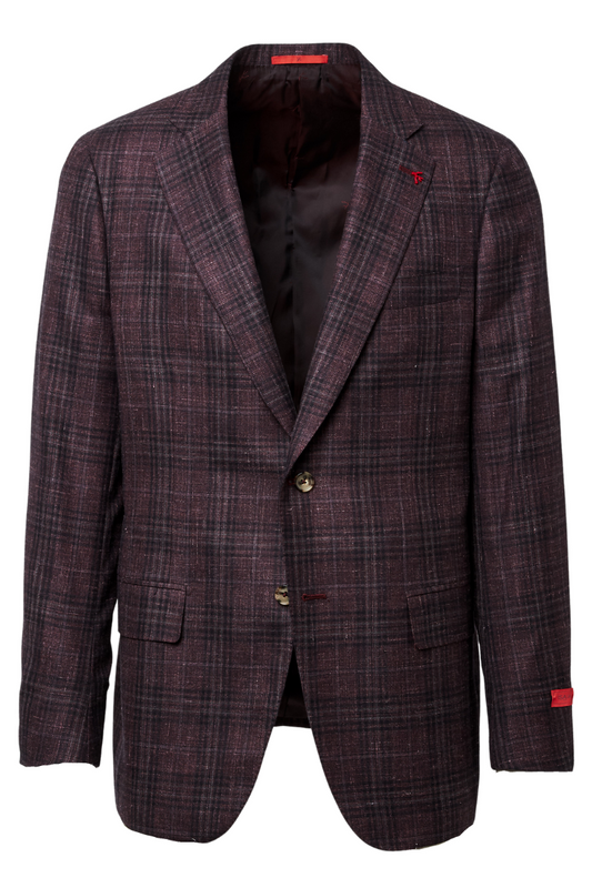 Burgundy Delain Plaid Sport Jacket-ISAIA-Boyds Philadelphia