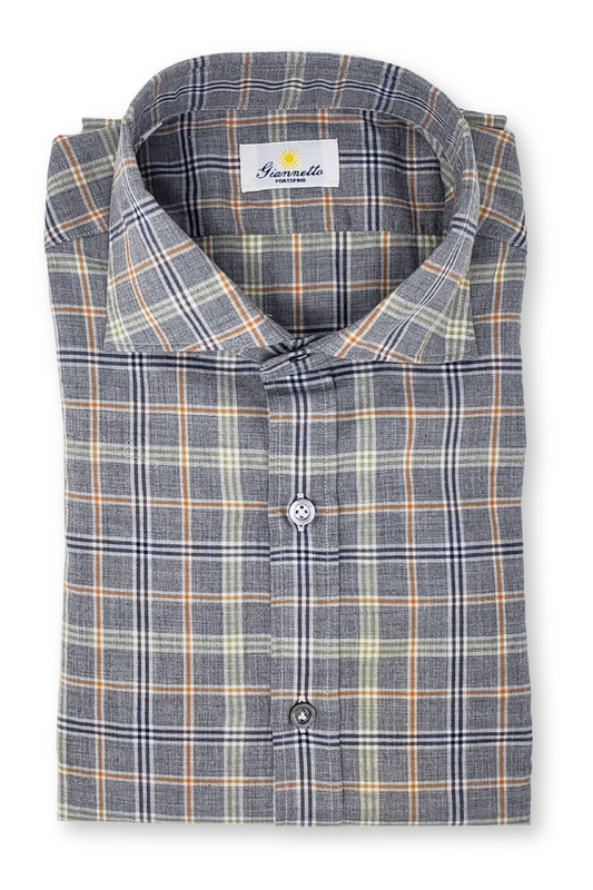 Grey Blue Plaid Shirt-Giannetto Portofino-Boyds Philadelphia