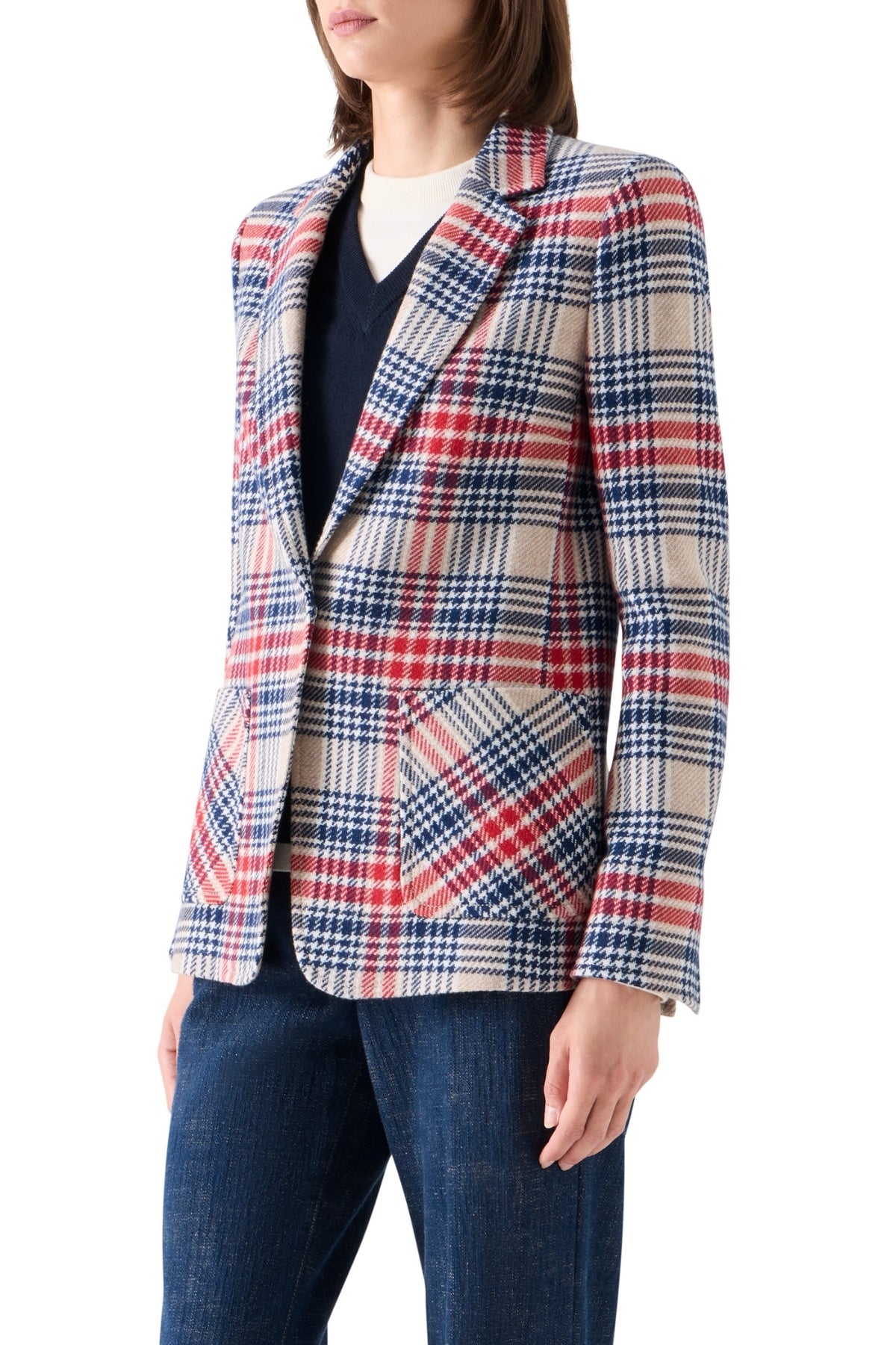 Wool Blend Tweed Peaked Lapel Blazer-Akris Punto-Boyds Philadelphia