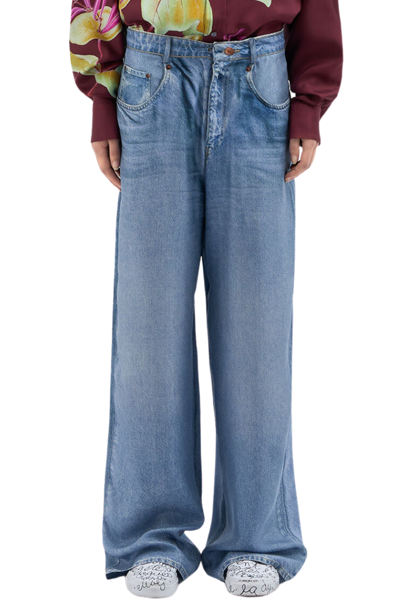 ALOE Printed Denim Silk Pants-Pierre-Louis Mascia-Boyds Philadelphia
