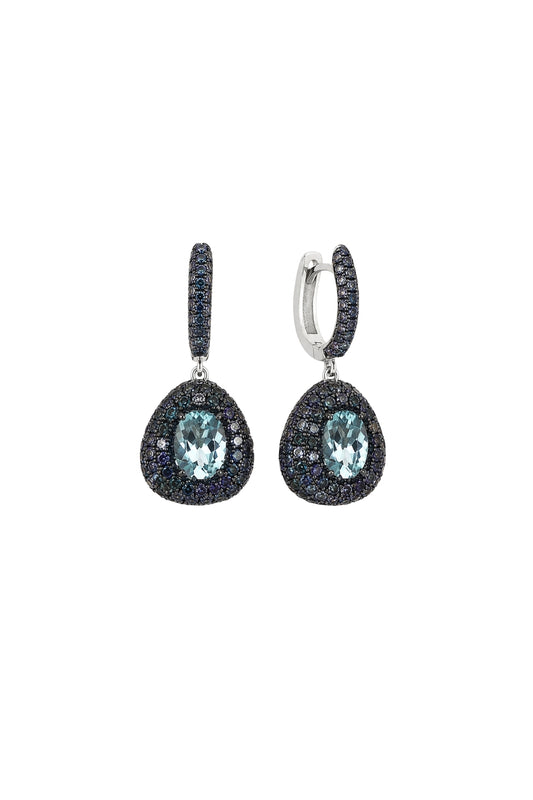 White Gold, Sapphire and Aquamarine Earrings-Aponine-Boyds Philadelphia