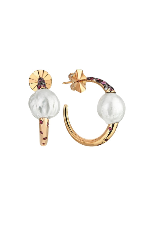 Rose Gold, Ruby and Pearl Earrings-Aponine-Boyds Philadelphia