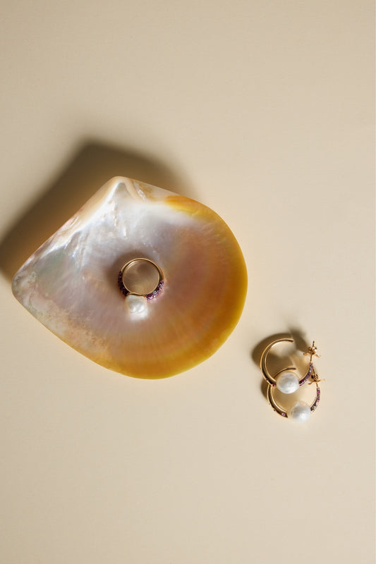 Rose Gold, Ruby and Pearl Earrings-Aponine-Boyds Philadelphia