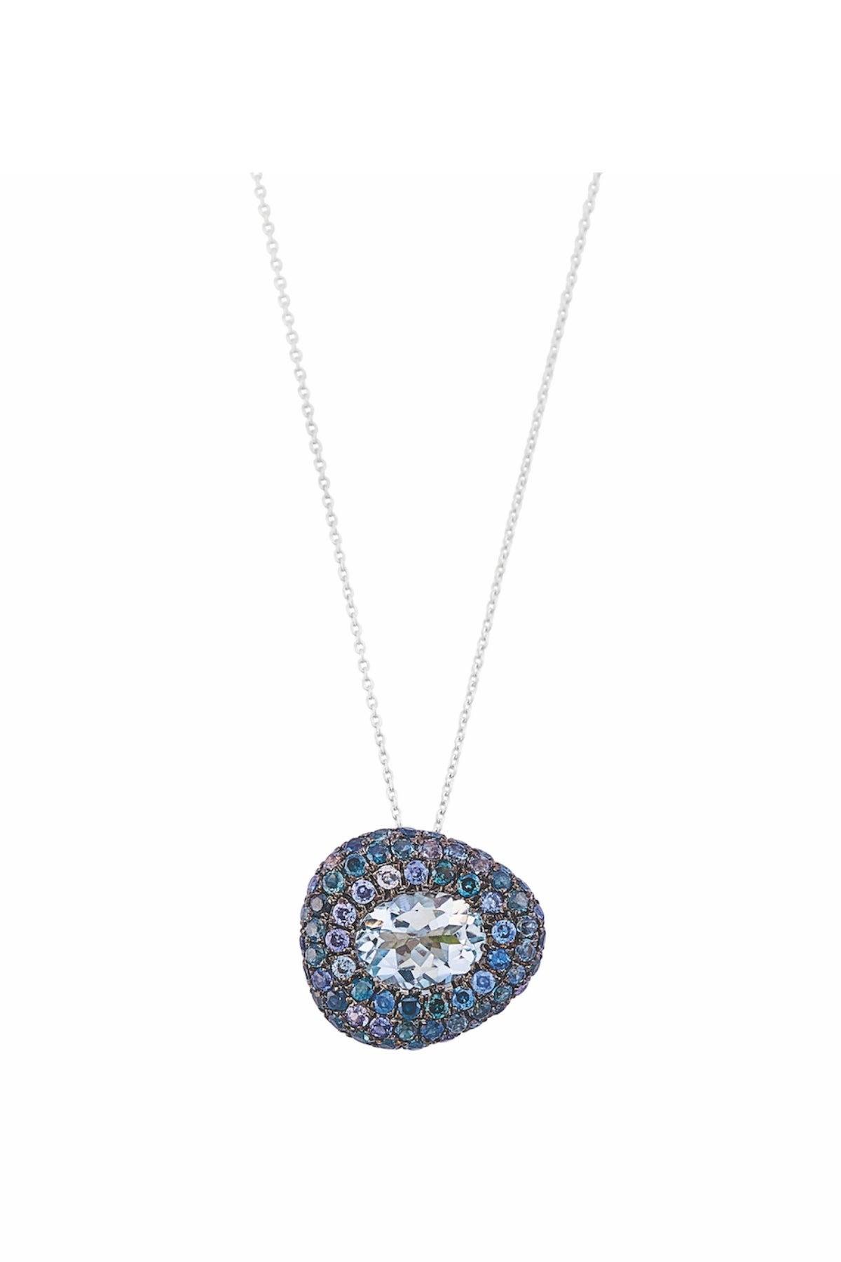 White Gold, Sapphire and Aquamarine Necklace-Aponine-Boyds Philadelphia