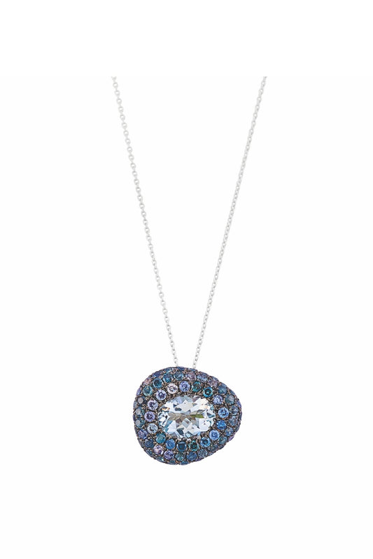 White Gold, Sapphire and Aquamarine Necklace-Aponine-Boyds Philadelphia