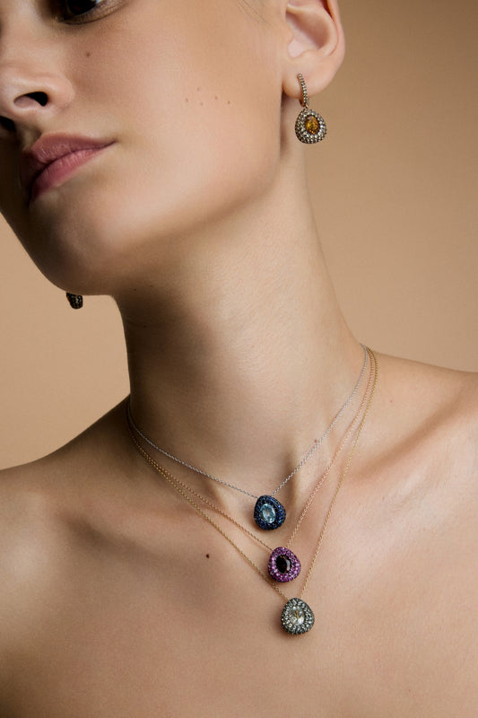 White Gold, Sapphire and Aquamarine Necklace-Aponine-Boyds Philadelphia