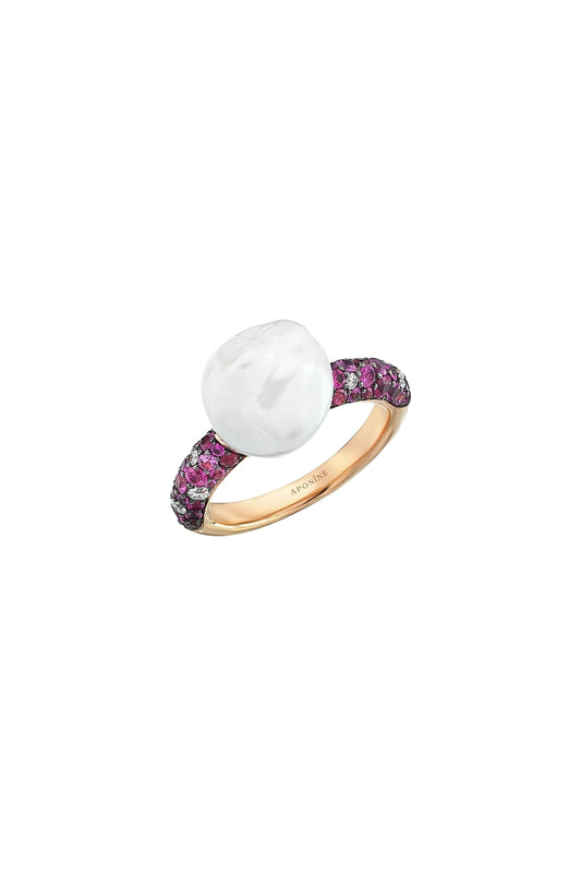 Rose Gold, Ruby and Pearl Ring-Aponine-Boyds Philadelphia