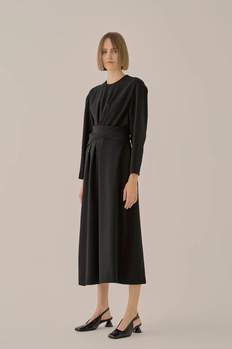 Claire Wrap Waist Dress, Black / S Claire Wrap Waist Dress, Black / S