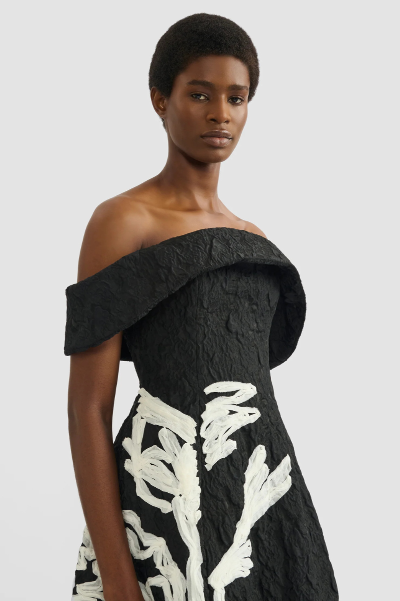 Embroidered Jacquard Off-The-Shoulder Midi Dress-ERDEM-Boyds Philadelphia
