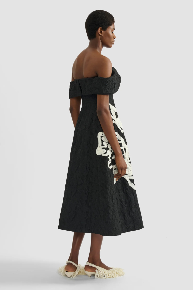 Embroidered Jacquard Off-The-Shoulder Midi Dress-ERDEM-Boyds Philadelphia