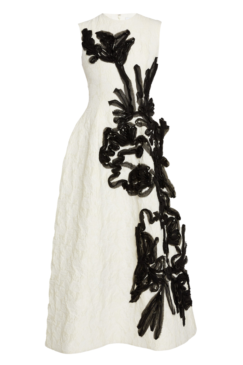 Embroidered Jacquard Flared Midi Dress-ERDEM-Boyds Philadelphia