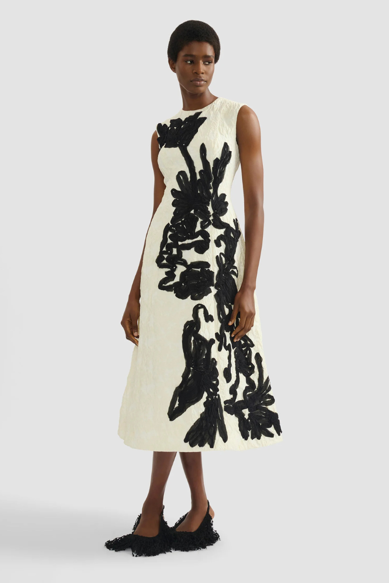 Embroidered Jacquard Flared Midi Dress-ERDEM-Boyds Philadelphia