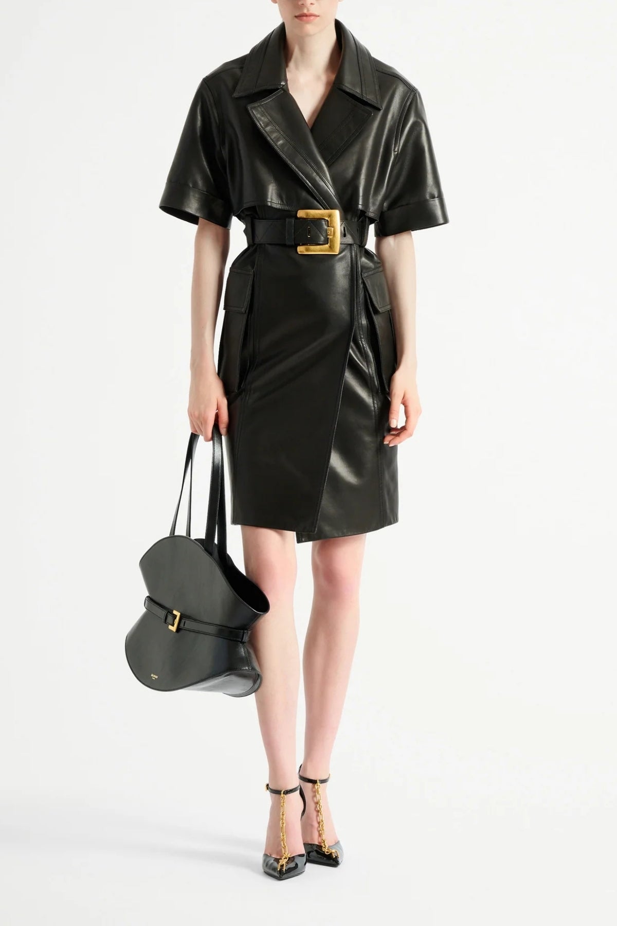 Belted Lambskin Leather Dress-Balmain-Boyds Philadelphia