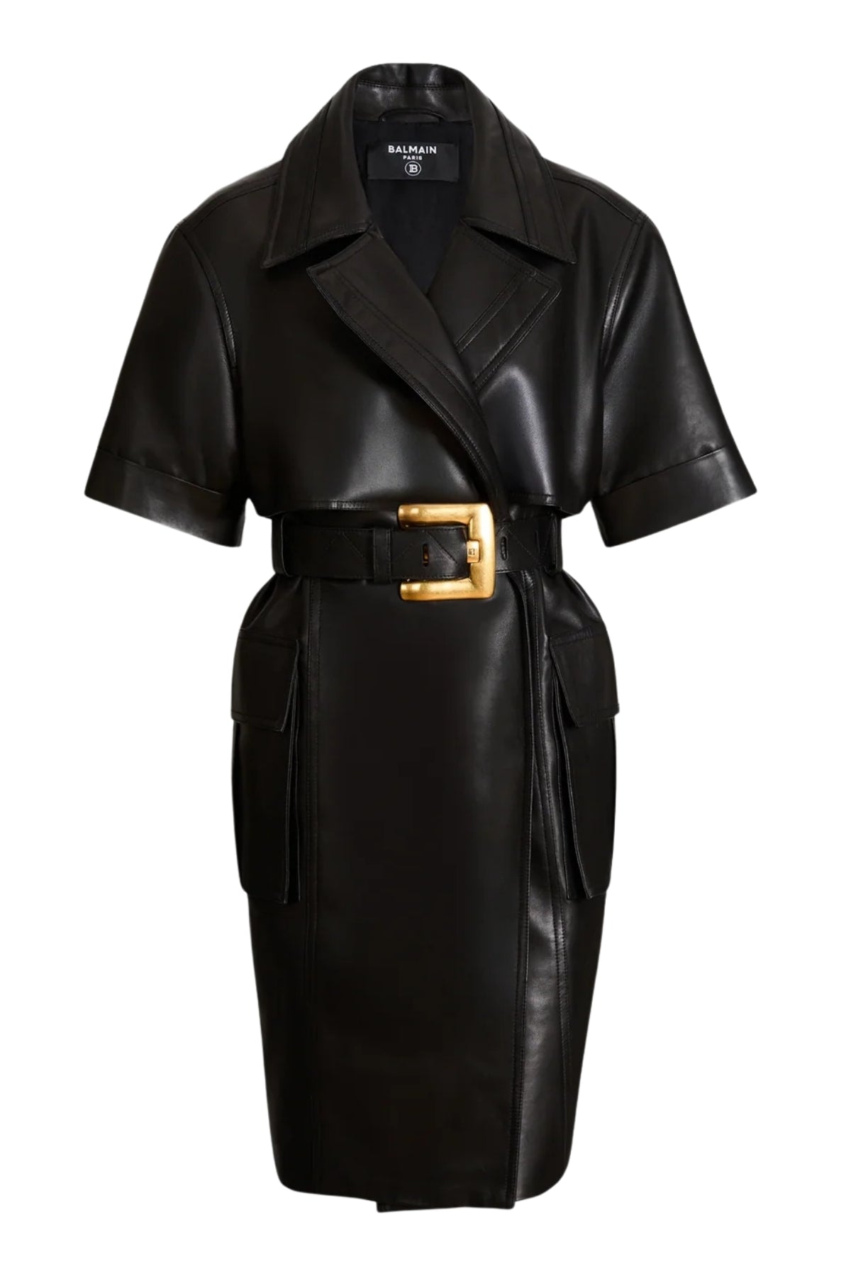 Belted Lambskin Leather Dress-Balmain-Boyds Philadelphia