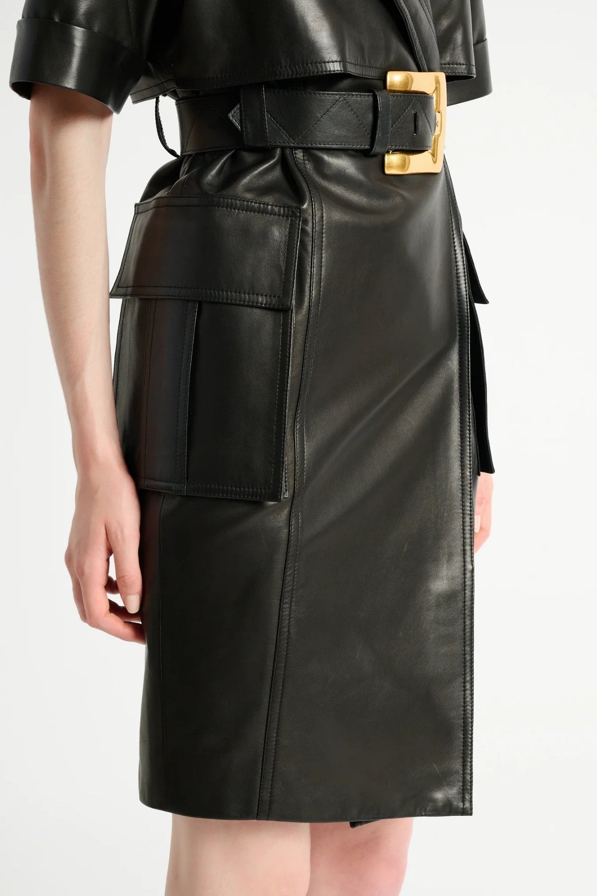 Belted Lambskin Leather Dress-Balmain-Boyds Philadelphia
