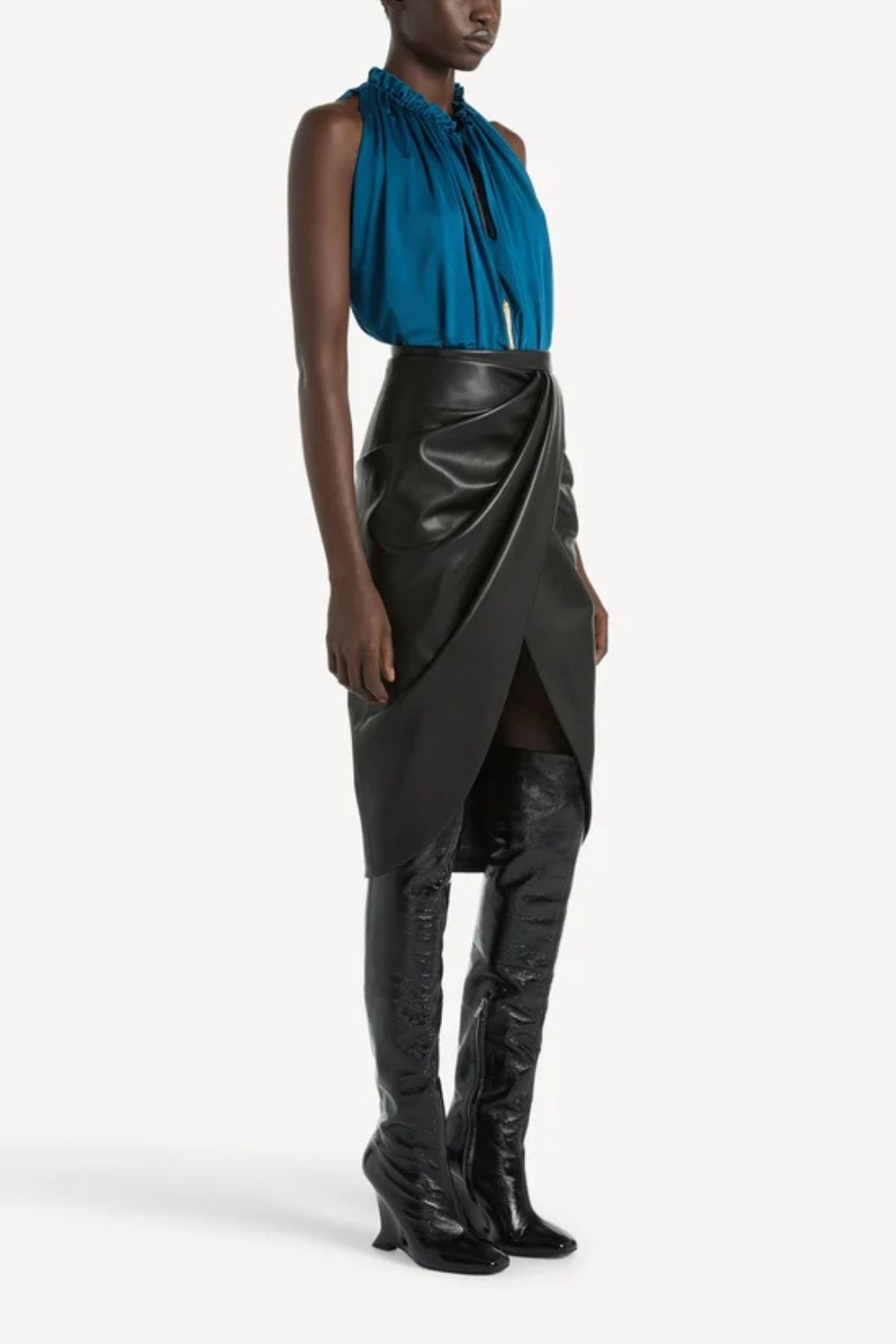 Draped Lambskin Midi Skirt-Balmain-Boyds Philadelphia