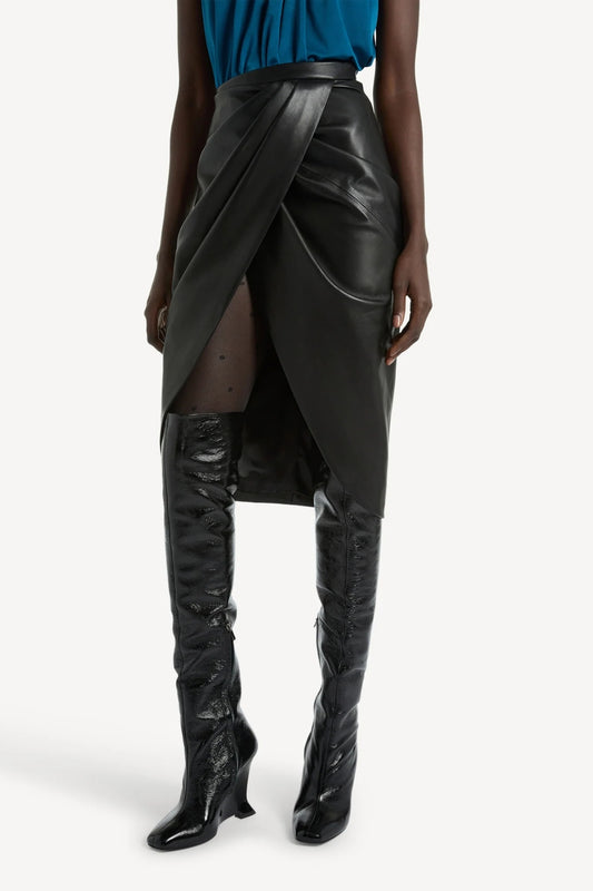 Draped Lambskin Midi Skirt-Balmain-Boyds Philadelphia