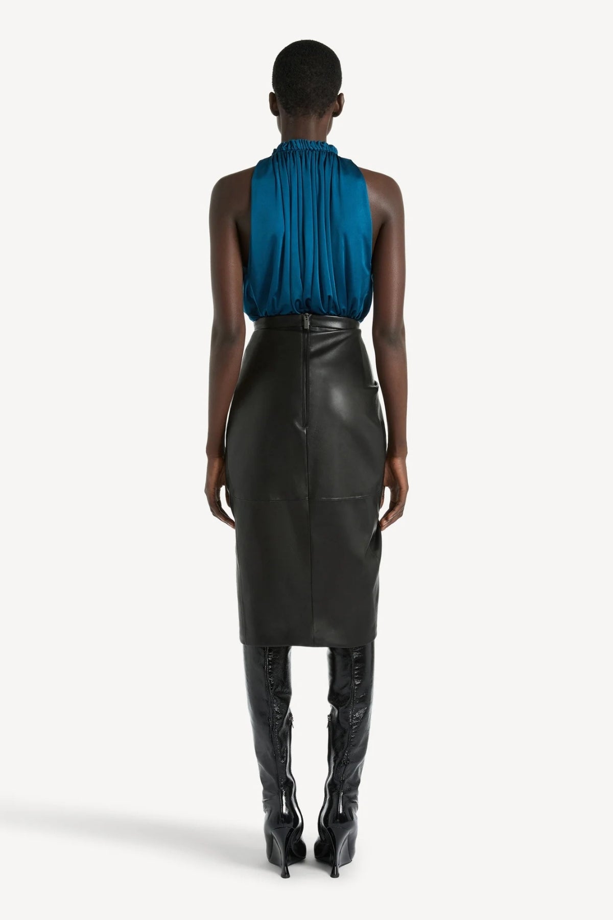 Draped Lambskin Midi Skirt-Balmain-Boyds Philadelphia
