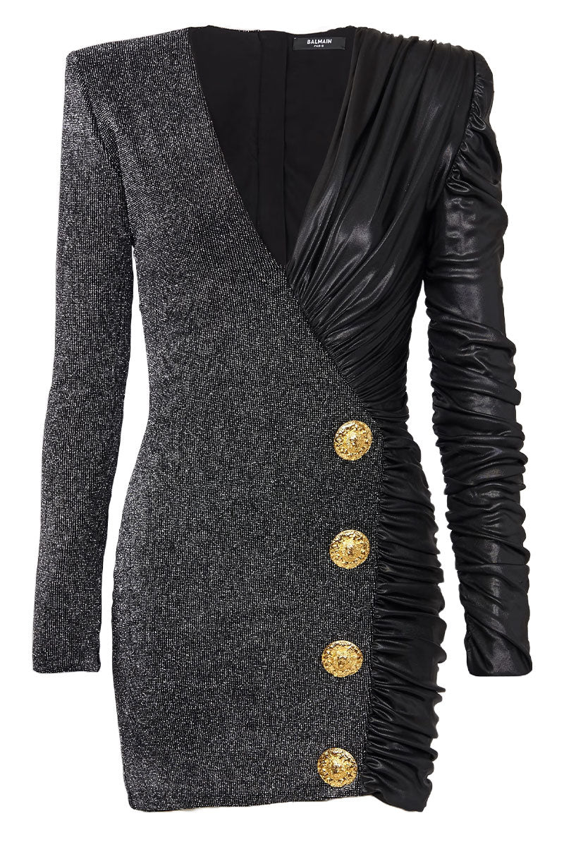 Dual-Fabric Draped Wrap Dress by Balmain Dual-Fabric Draped Wrap Dress by Balmain