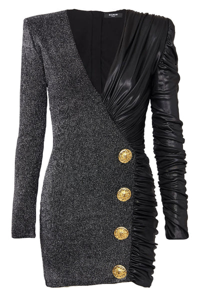 Dual-Fabric Draped Wrap Dress by Balmain