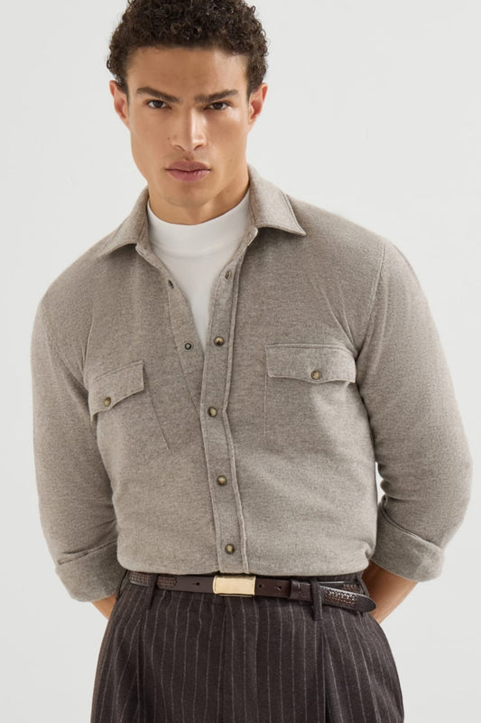 Virgin Wool, Cashmere and Silk Knit Shirt-Brunello Cucinelli-Boyds Philadelphia