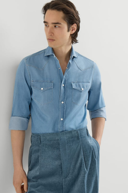 Lightweight Denim Western Shirt-Brunello Cucinelli-Boyds Philadelphia