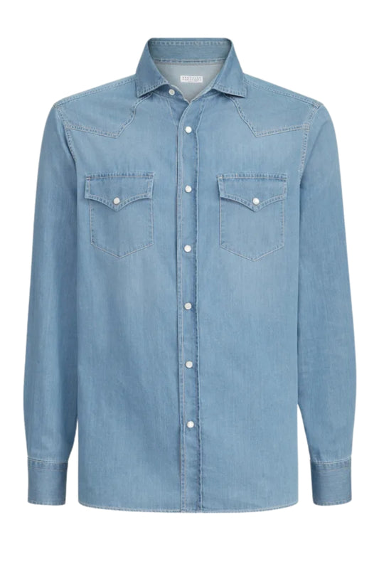 Lightweight Denim Western Shirt-Brunello Cucinelli-Boyds Philadelphia