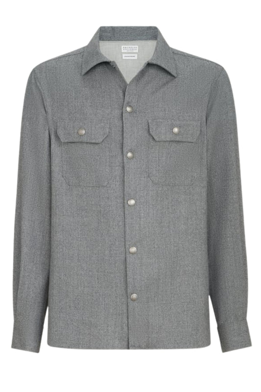 Virgin Wool Flannel Overshirt-Brunello Cucinelli-Boyds Philadelphia