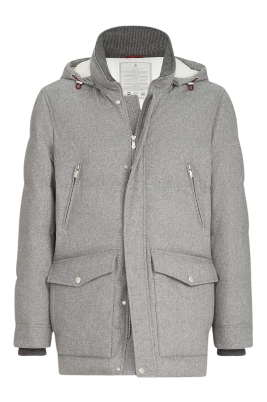 Wool Flannel Down Parka with Detachable Hood