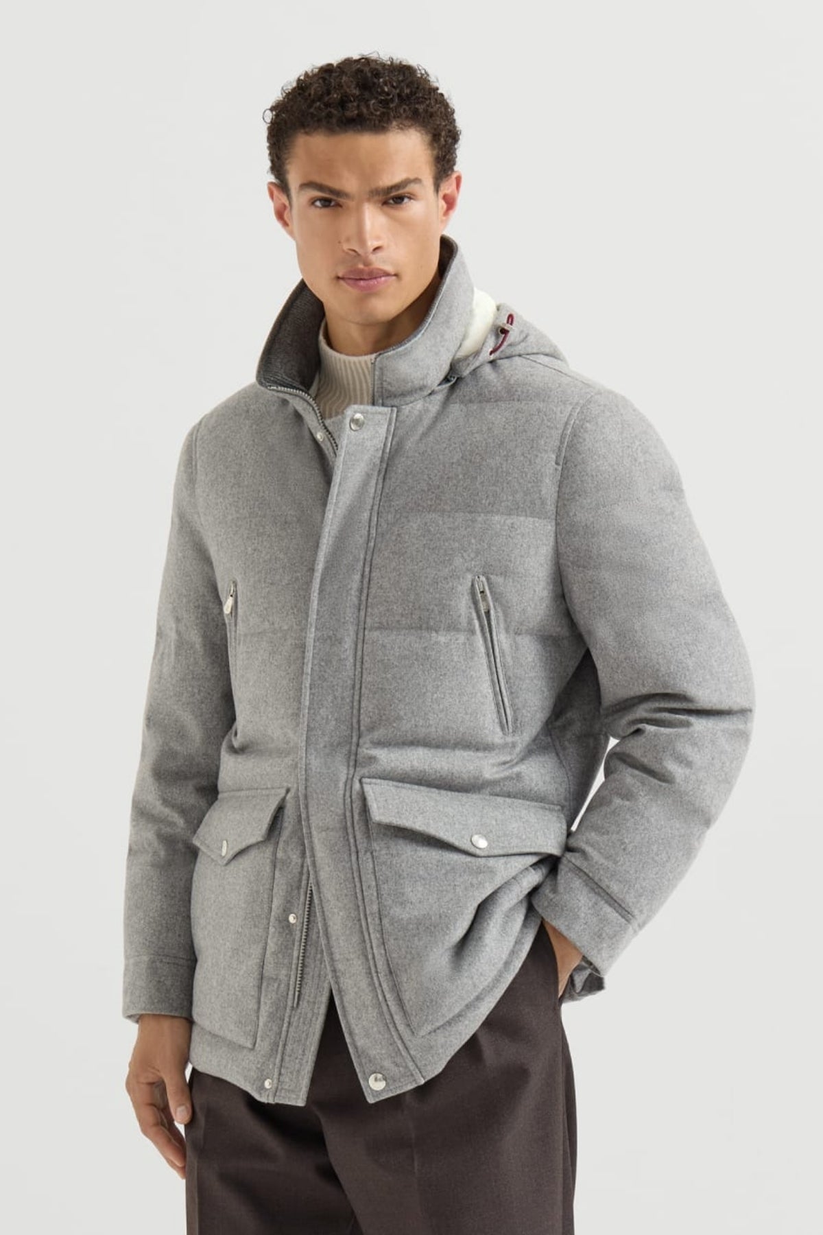 Wool Flannel Down Parka with Detachable Hood