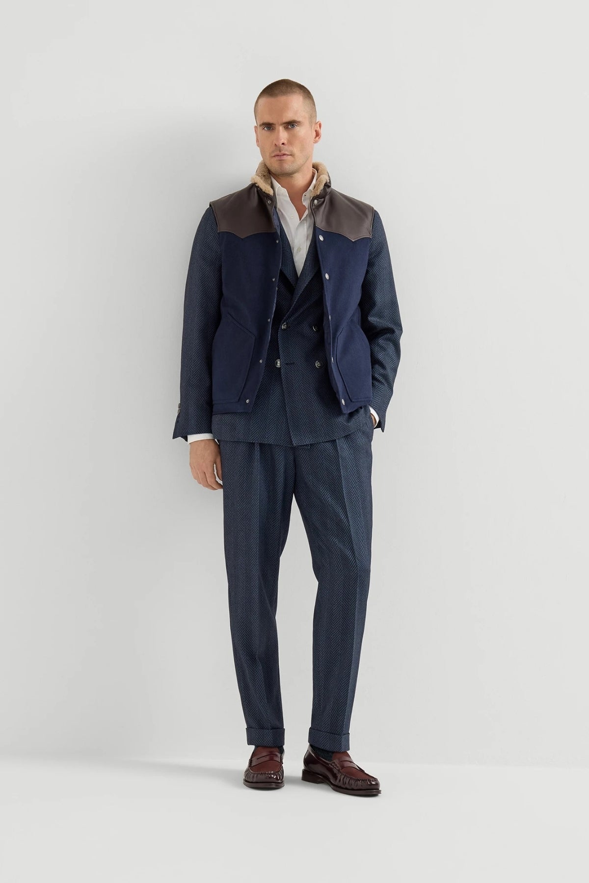 Polished Calfskin and Suede Loafers