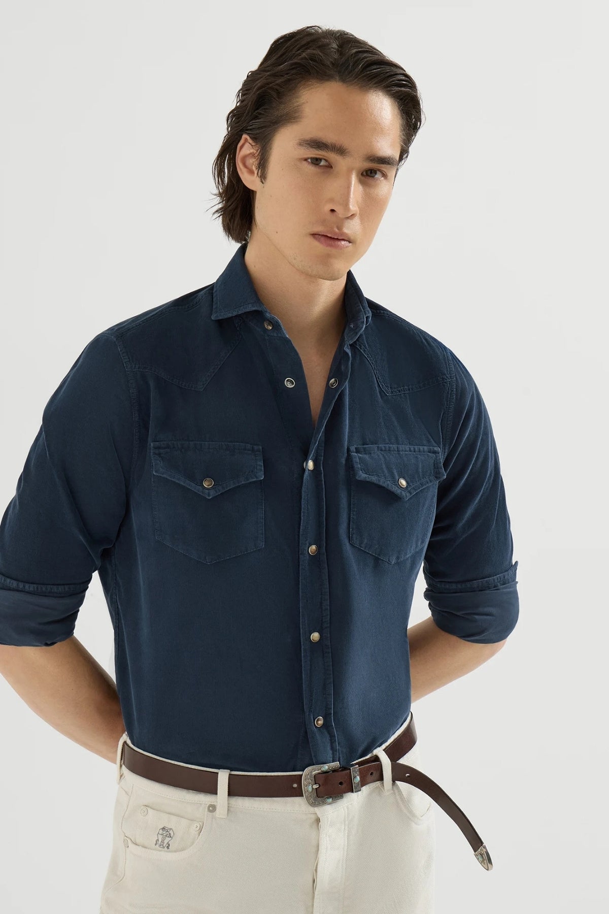 Garment-Dyed Western Shirt-Brunello Cucinelli-Boyds Philadelphia